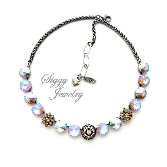Flower Embellished Crystal Necklace in Light Topaz Shimmer and Cappuccino DeLite - Picture 1 of 5